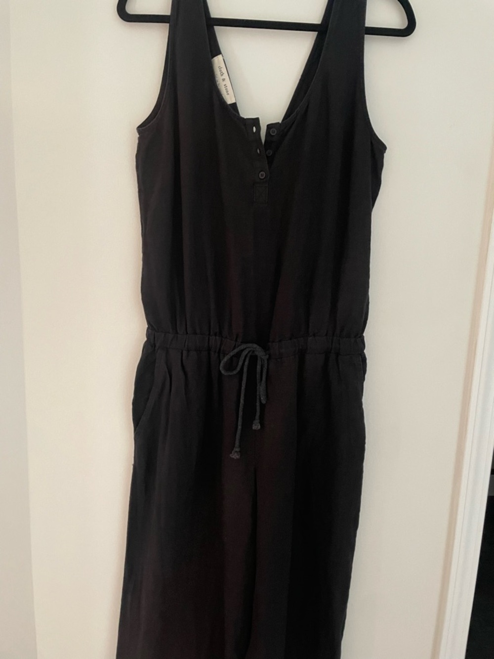 cloth & stone Black Linen Drawstring Waist Jumpsuit